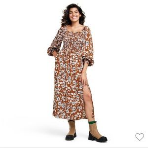 La Ligne x Target floral smocked brown/white dress size XS